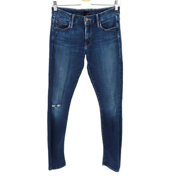 Mother Womens 27 The Looker Here Kitty Kitty Wash Blue Denim Jeans Distressed - Picture 1 of 16